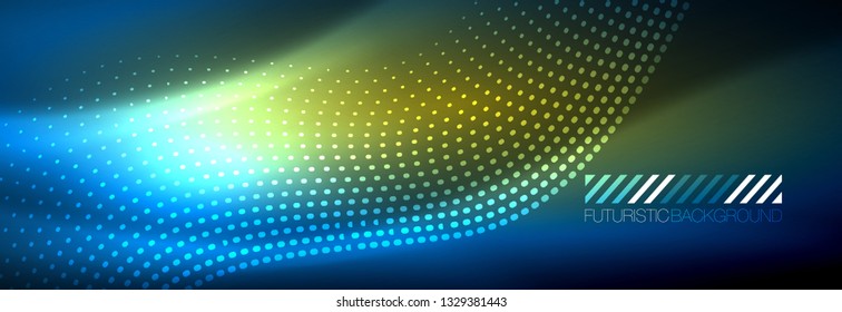 Glühende abstrakte Welle auf dunkler, glänzender Bewegung, zauberhaftes Raumlicht. Abstraktes Vektorgrafik-Hintergrunddesign