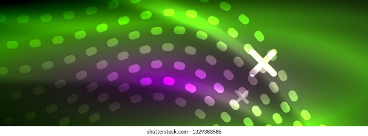 Glowing abstract wave on dark, shiny motion, magic space light. Vector techno abstract background design