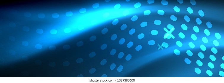 Glowing abstract wave on dark, shiny motion, magic space light. Vector techno abstract background design