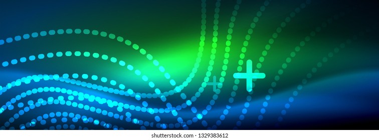 Glowing abstract wave on dark, shiny motion, magic space light. Vector techno abstract background design