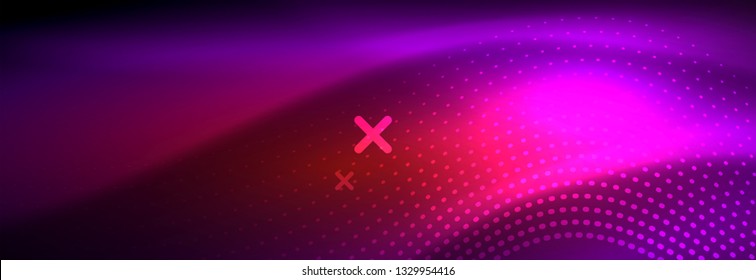 Glowing abstract wave on dark, shiny motion, magic space light. Vector techno abstract background design