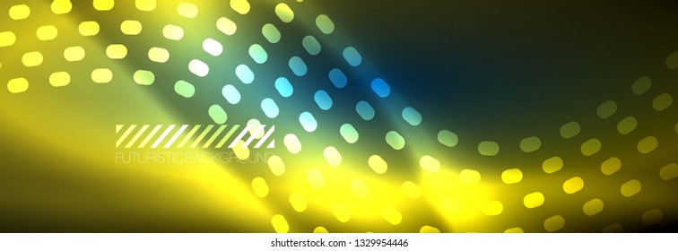 Glowing abstract wave on dark, shiny motion, magic space light. Vector techno abstract background design