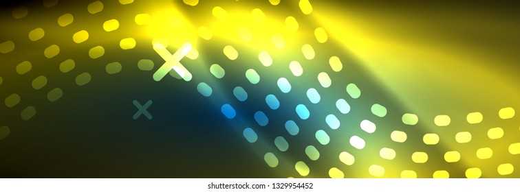 Glowing abstract wave on dark, shiny motion, magic space light. Vector techno abstract background design