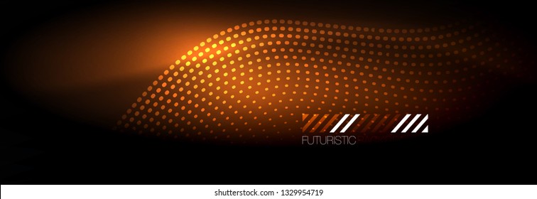 Glowing abstract wave on dark, shiny motion, Christmas and New Year magic space light. Vector techno abstract background