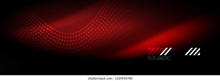 Glowing abstract wave on dark, shiny motion, Christmas and New Year magic space light. Vector techno abstract background