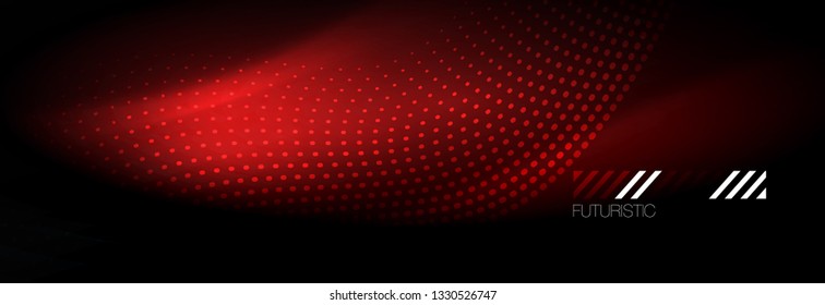 Glowing abstract wave on dark, shiny motion, Christmas and New Year magic space light. Vector techno abstract background