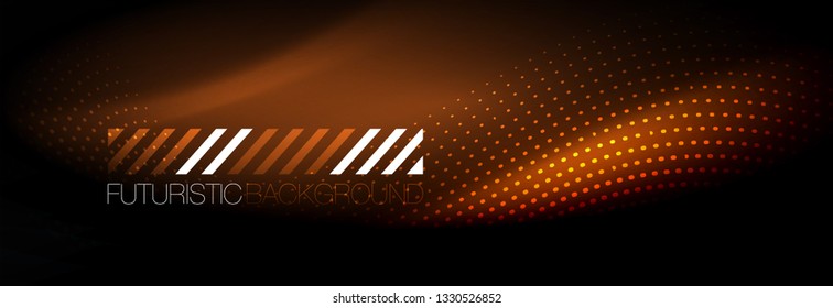 Glowing abstract wave on dark, shiny motion, Christmas and New Year magic space light. Vector techno abstract background
