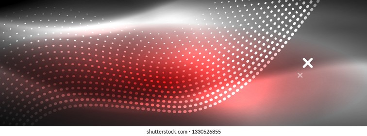 Glowing abstract wave on dark, shiny motion, Christmas and New Year magic space light. Vector techno abstract background