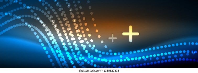 Ola abstracta brillante en movimiento oscuro y brillante, luz espacial mágica. Diseño de fondo abstracto de vector techno