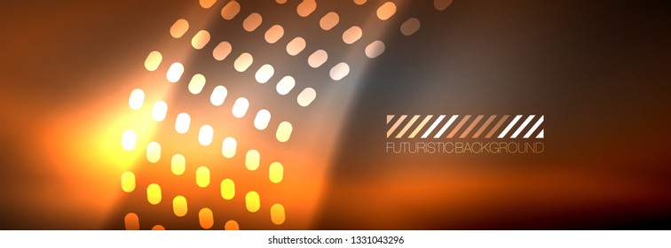 Glowing abstract wave on dark, shiny motion, Christmas and New Year magic space light. Vector techno abstract background