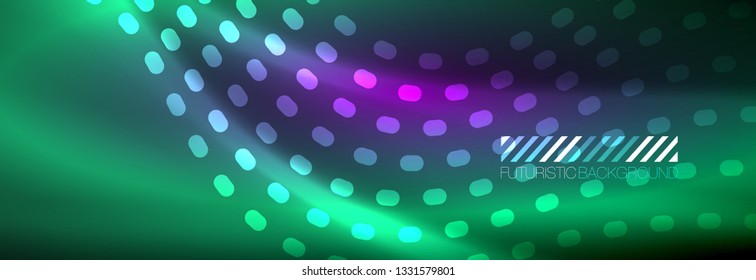 Ola abstracta brillante en movimiento oscuro y brillante, luz espacial mágica. Diseño de fondo abstracto de vector techno