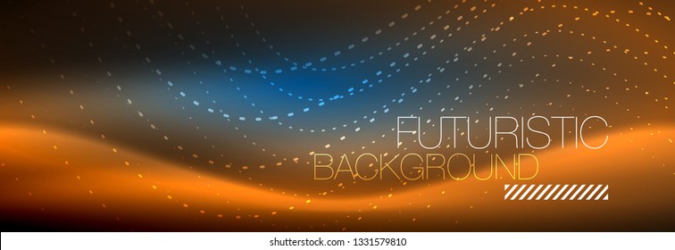 Ola abstracta brillante en movimiento oscuro y brillante, luz espacial mágica. Diseño de fondo abstracto de vector techno