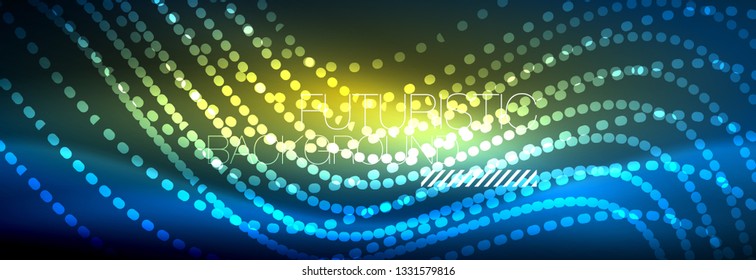 Glowing abstract wave on dark, shiny motion, magic space light. Vector techno abstract background design