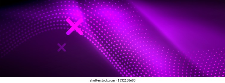 Glowing abstract wave on dark, shiny motion, magic space light. Vector techno abstract background design