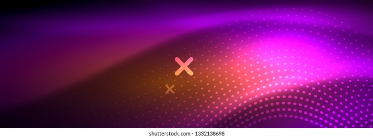 Glowing abstract wave on dark, shiny motion, magic space light. Vector techno abstract background design