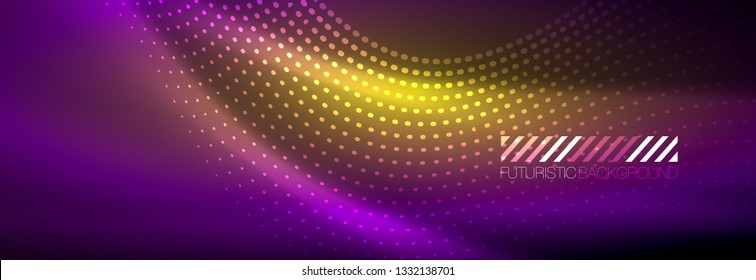 Glowing abstract wave on dark, shiny motion, magic space light. Vector techno abstract background design