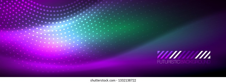 Ola abstracta brillante en movimiento oscuro y brillante, luz espacial mágica. Diseño de fondo abstracto de vector techno