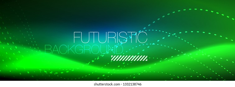 Glowing abstract wave on dark, shiny motion, magic space light. Vector techno abstract background design