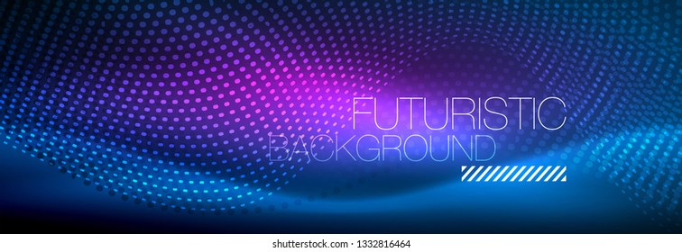 Glowing abstract wave on dark, shiny motion, magic space light. Vector techno abstract background design