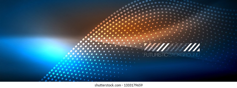 Glowing abstract wave on dark, shiny motion, magic space light. Vector techno abstract background design