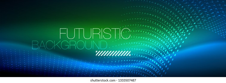 Glowing abstract wave on dark, shiny motion, magic space light. Vector techno abstract background design