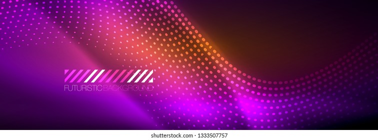 Glowing abstract wave on dark, shiny motion, magic space light. Vector techno abstract background design