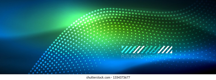 Glowing abstract wave on dark, shiny motion, magic space light. Vector techno abstract background design