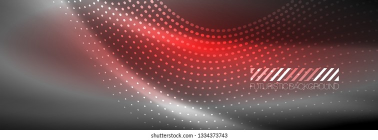 Glowing abstract wave on dark, shiny motion, Christmas and New Year magic space light. Vector techno abstract background