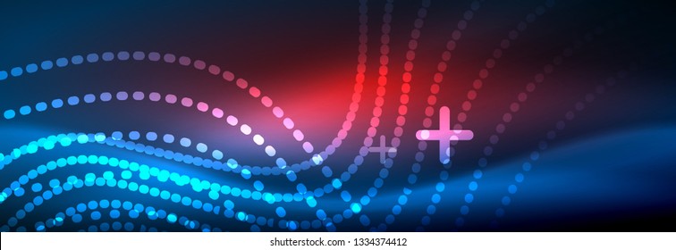 Glowing abstract wave on dark, shiny motion, magic space light. Vector techno abstract background design