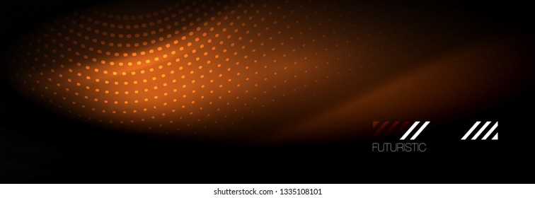 Glowing abstract wave on dark, shiny motion, Christmas and New Year magic space light. Vector techno abstract background
