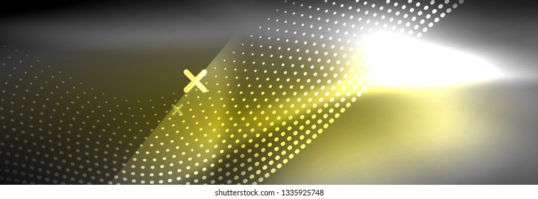 Brillante ola abstracta en movimiento oscuro y brillante, Navidad y Año Nuevo mágico luz espacial. Fondo abstracto Vector Techno
