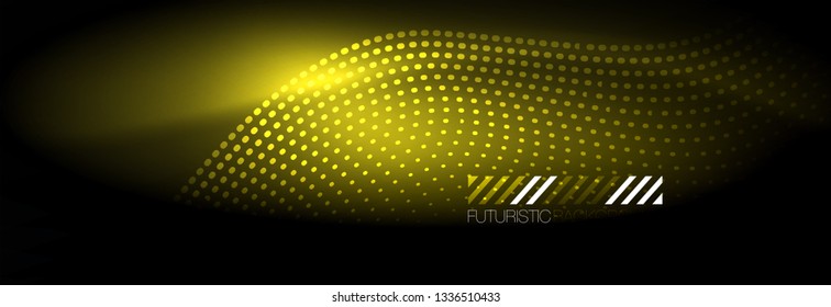 Glowing abstract wave on dark, shiny motion, Christmas and New Year magic space light. Vector techno abstract background