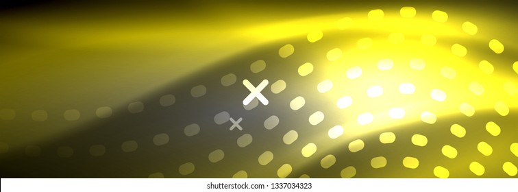 Glowing abstract wave on dark, shiny motion, Christmas and New Year magic space light. Vector techno abstract background