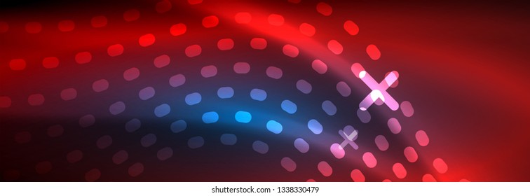 Glowing abstract wave on dark, shiny motion, magic space light. Vector techno abstract background design
