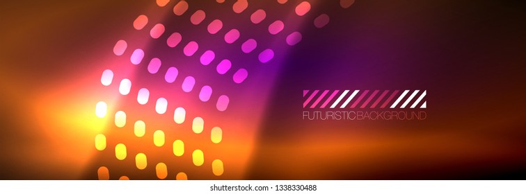 Glowing abstract wave on dark, shiny motion, magic space light. Vector techno abstract background design