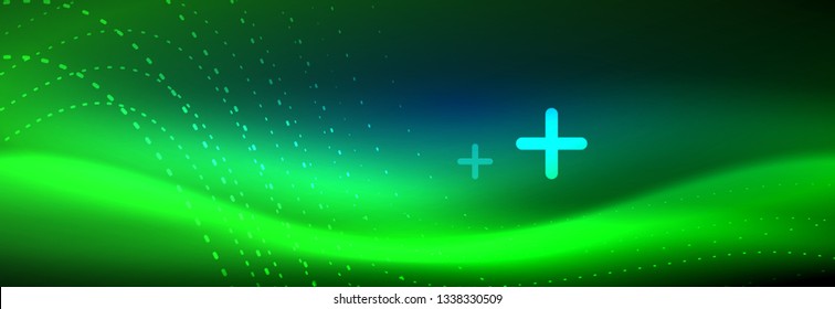 Ola abstracta brillante en movimiento oscuro y brillante, luz espacial mágica. Diseño de fondo abstracto de vector techno