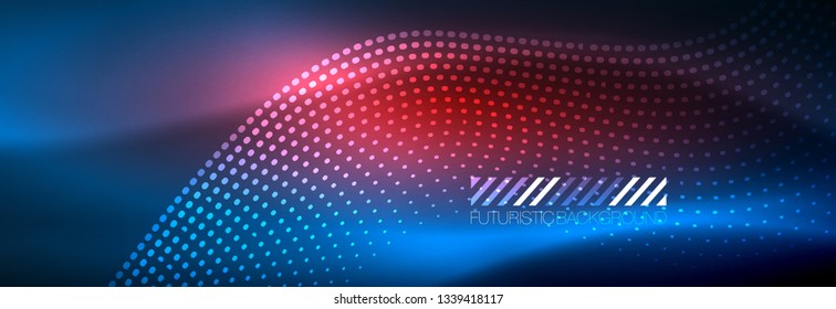 Glühende abstrakte Welle auf dunkler, glänzender Bewegung, zauberhaftes Raumlicht. Abstraktes Vektorgrafik-Hintergrunddesign