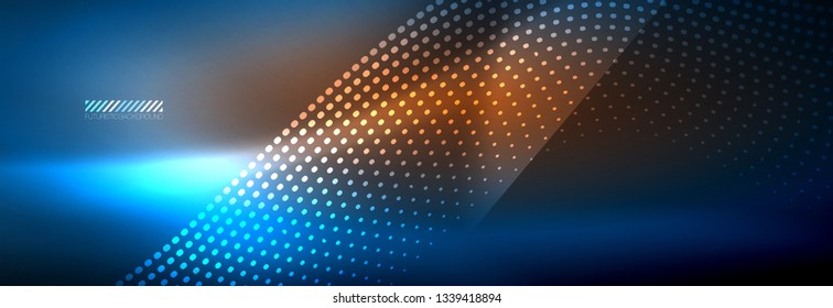 Glowing abstract wave on dark, shiny motion, magic space light. Vector techno abstract background design