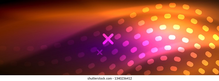 Glowing abstract wave on dark, shiny motion, magic space light. Vector techno abstract background design
