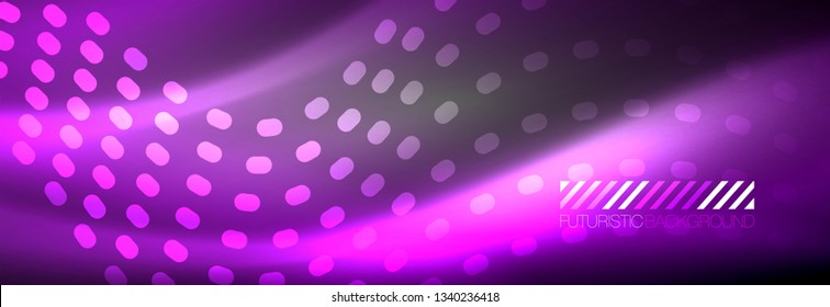 Glowing abstract wave on dark, shiny motion, Christmas and New Year magic space light. Vector techno abstract background