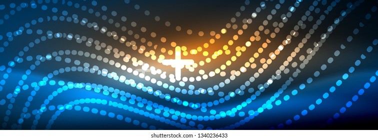 Ola abstracta brillante en movimiento oscuro y brillante, luz espacial mágica. Diseño de fondo abstracto de vector techno