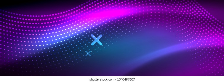 Ola abstracta brillante en movimiento oscuro y brillante, luz espacial mágica. Diseño de fondo abstracto de vector techno