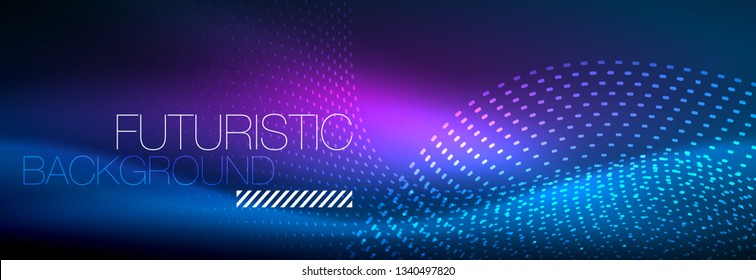 Ola abstracta brillante en movimiento oscuro y brillante, luz espacial mágica. Diseño de fondo abstracto de vector techno