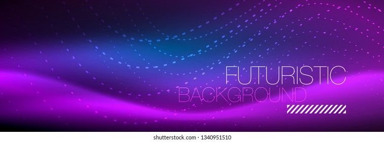 Ola abstracta brillante en movimiento oscuro y brillante, luz espacial mágica. Diseño de fondo abstracto de vector techno