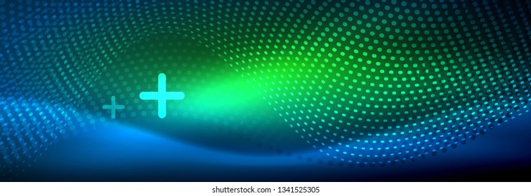 Ola abstracta brillante en movimiento oscuro y brillante, luz espacial mágica. Diseño de fondo abstracto de vector techno