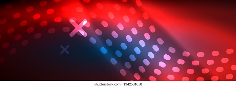 Glowing abstract wave on dark, shiny motion, magic space light. Vector techno abstract background design