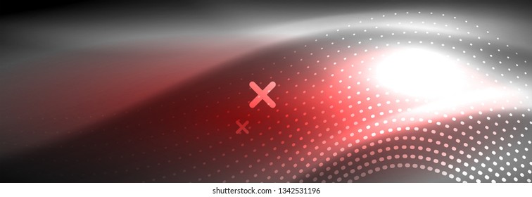 Glowing abstract wave on dark, shiny motion, Christmas and New Year magic space light. Vector techno abstract background