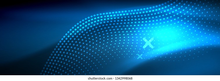 Glowing abstract wave on dark, shiny motion, magic space light. Vector techno abstract background design