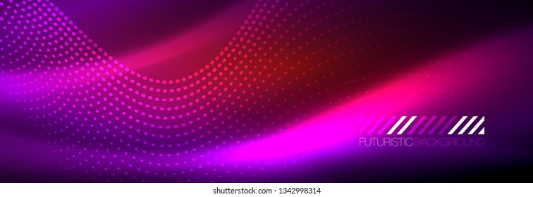 Glowing abstract wave on dark, shiny motion, magic space light. Vector techno abstract background design
