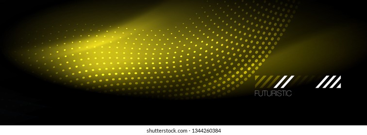 Glowing abstract wave on dark, shiny motion, Christmas and New Year magic space light. Vector techno abstract background